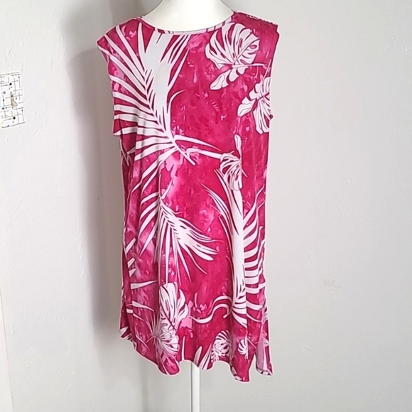 Clara Sun Woo Tops - Clara Sun Woo Sleeveless Hot Pink & White Jersey Top Longer on One Side Sz M